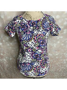 Koi by Kathy Peterson Abstract Paisley Print Short Sleeve Scrub Top XS